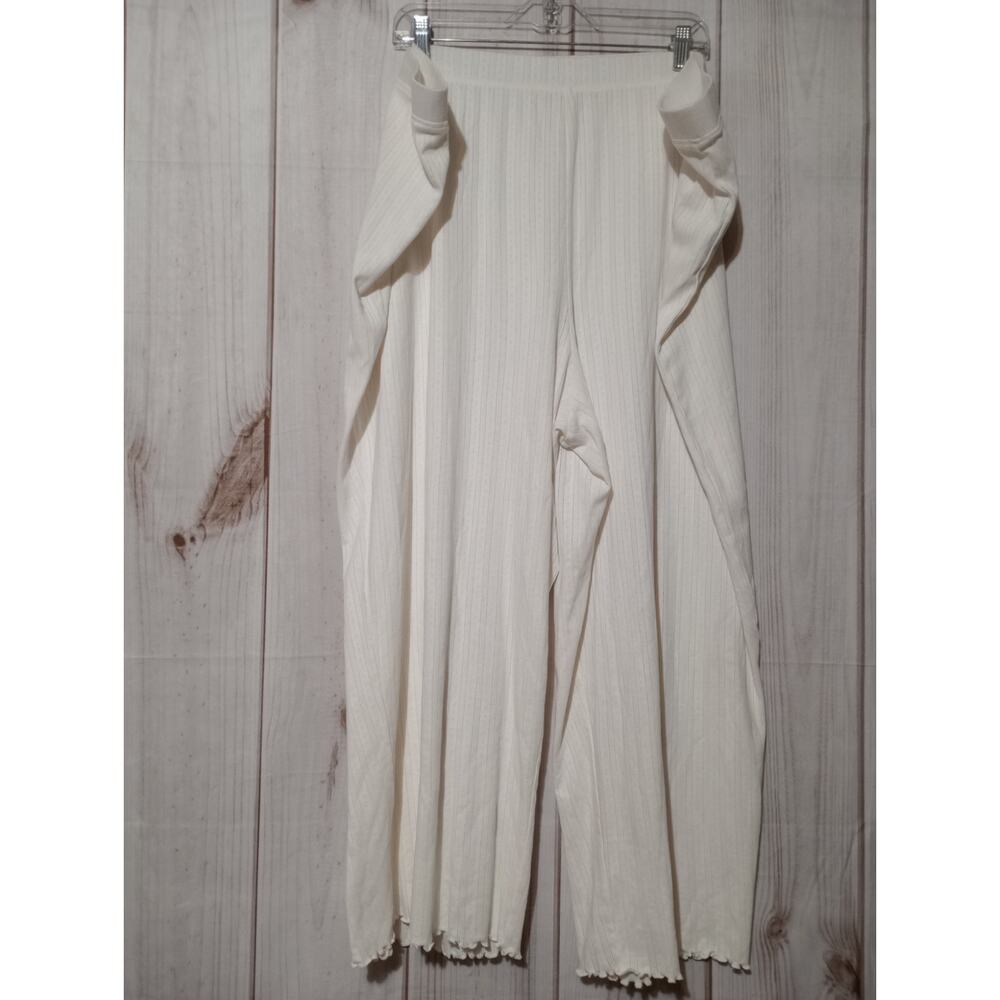 Old Navy White‎ Pointelle Knit Wide Leg Lounge Pants 4X Lettuce Hem 100% Cotton